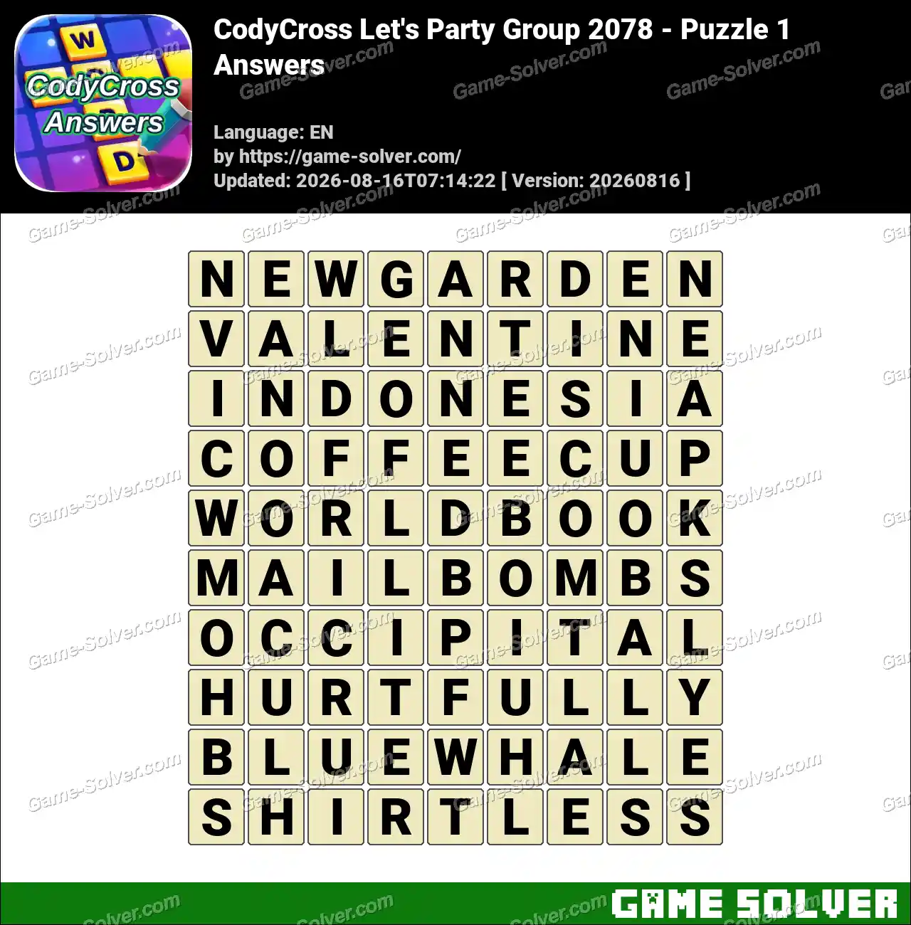 CodyCross Let’s Party Group 2078 – Puzzle 1 Answers